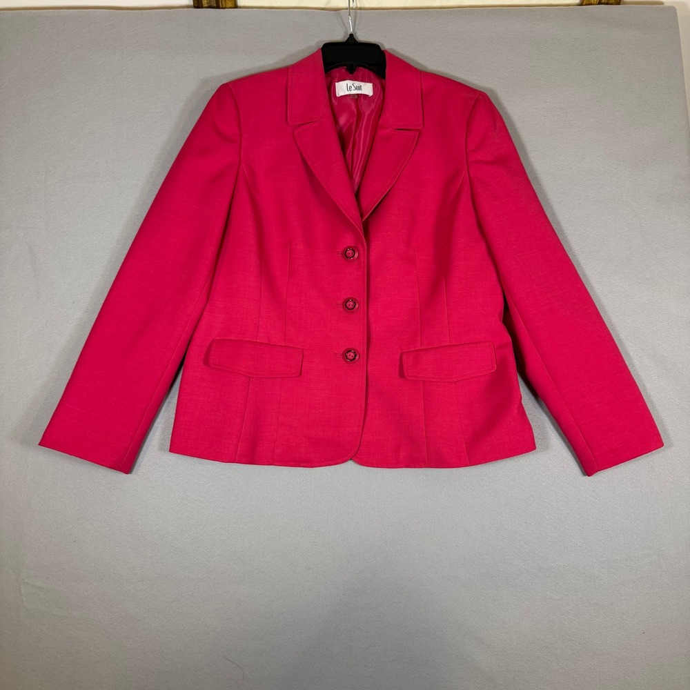 Le Suit Womens Fuchsia Pink 3-Button Blazer Jacket Size 14